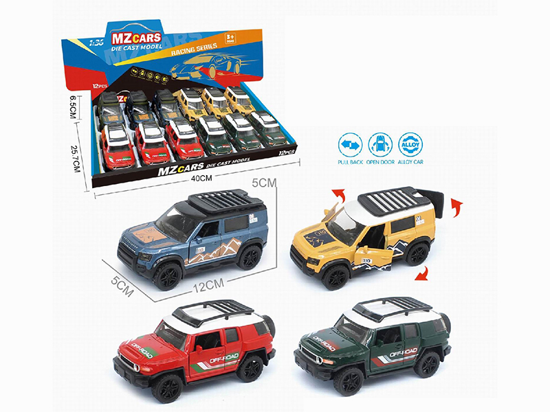 1:36 Pull Back Alloy Off-Road Vehicle(3 Doors Can Open)(Pad Printing) 12pcs