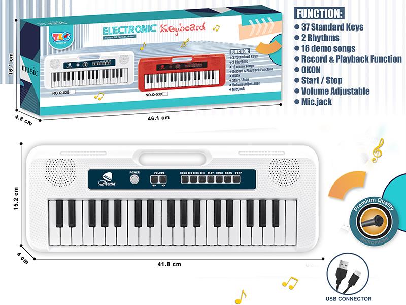 37-Key Multifunctional Electronic Organ(White) With Microphone, TypeC Connector