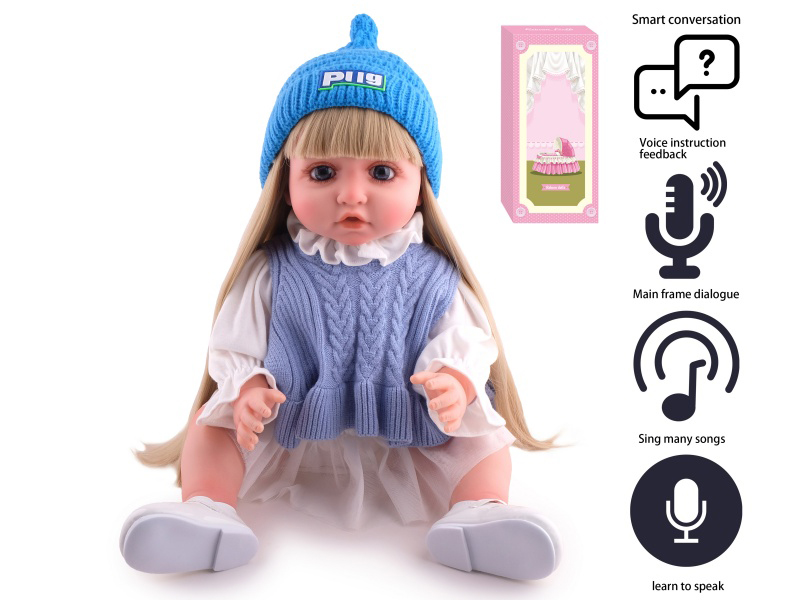 55cm Soft Plastic Reborn Doll(Wig Sheath) With Feeding-Bottle, Magnetic Pacifier, Diaper, Birth Card With Smart Conversation, Recording Functions