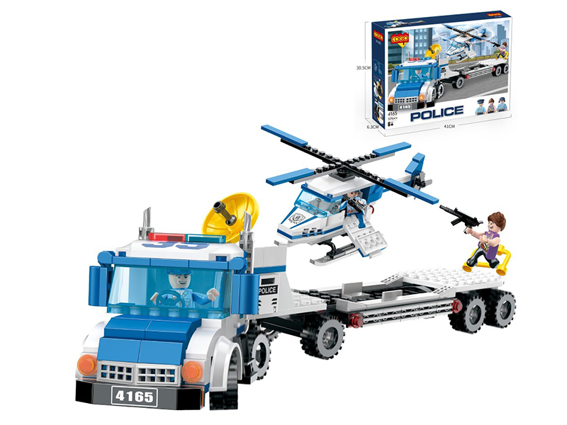 Small Particle Building Block Police Series - Police Helicopter Transport Vehicle 329PCS
