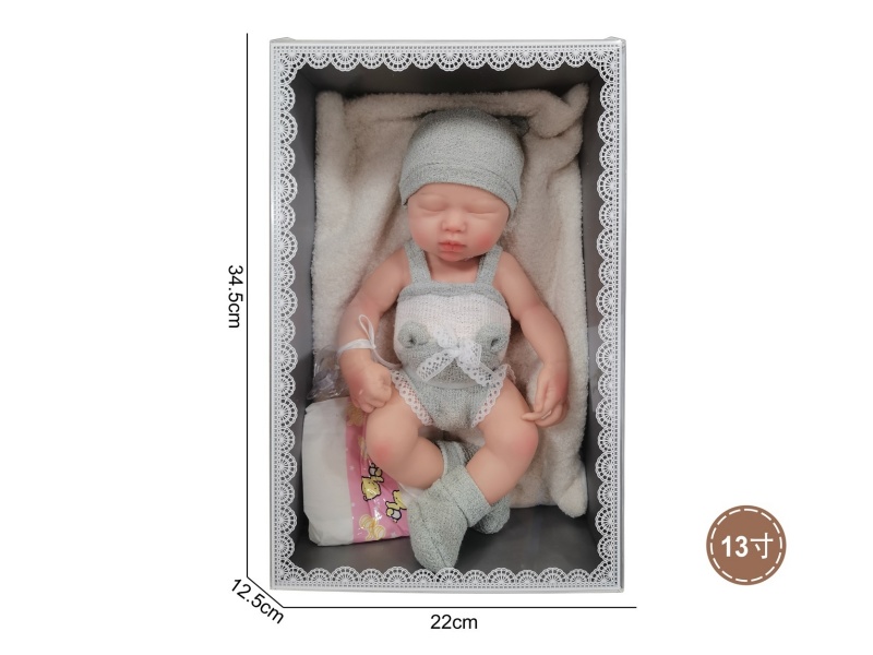 13-Inch Solid Silicone Baby With Squinting Eyes, Pillow/Pacifier/Diaper (For Boys)