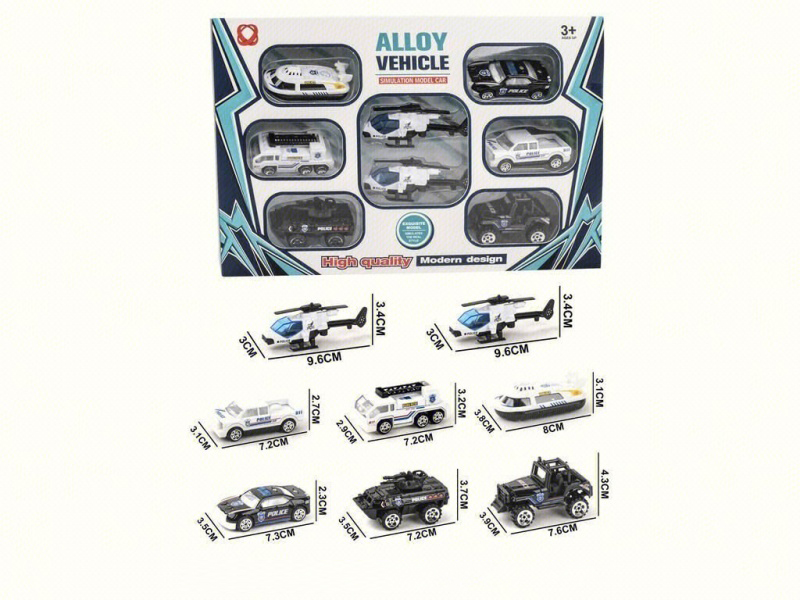 8 Pieces Of Sliding Police Car Alloy Vehicle
