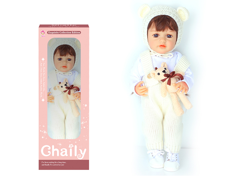 55CM Soft Glue Reborn Baby Doll(Machine Hair Transplant)With Diaper, Birth Card, Woollen Cap