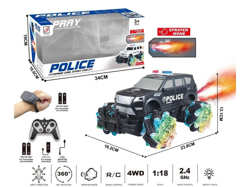 1:18 2.4G 8CH Remote Control Spray Police Car(Wheels With Lights) (Nissan) Dual Remote Control