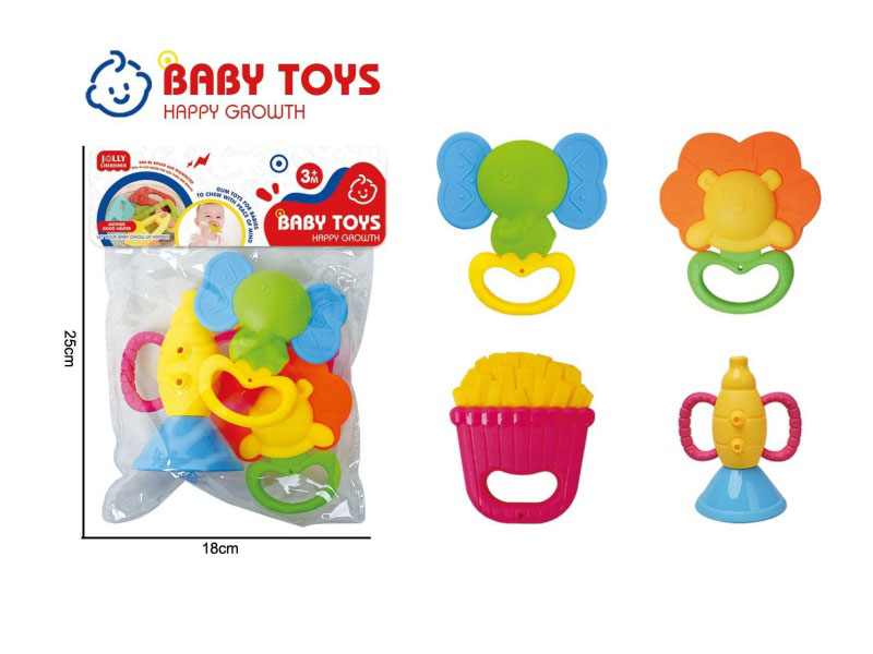 A 4-Piece Set Of Cartoon Educational And Soothing Baby Teething Toys