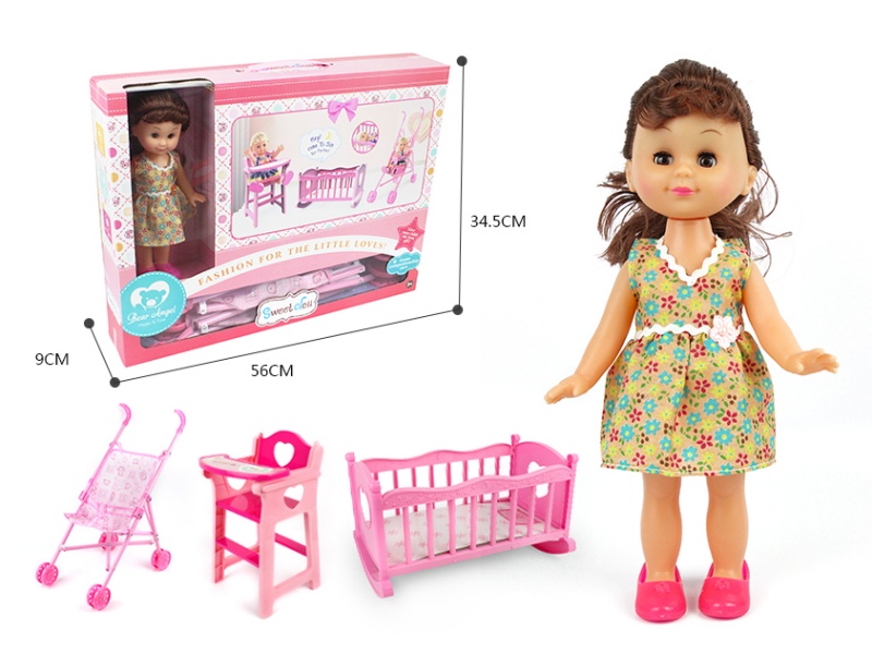 14-Inch Cute Girl Three-In-One (Crib + Chair + Stroller)