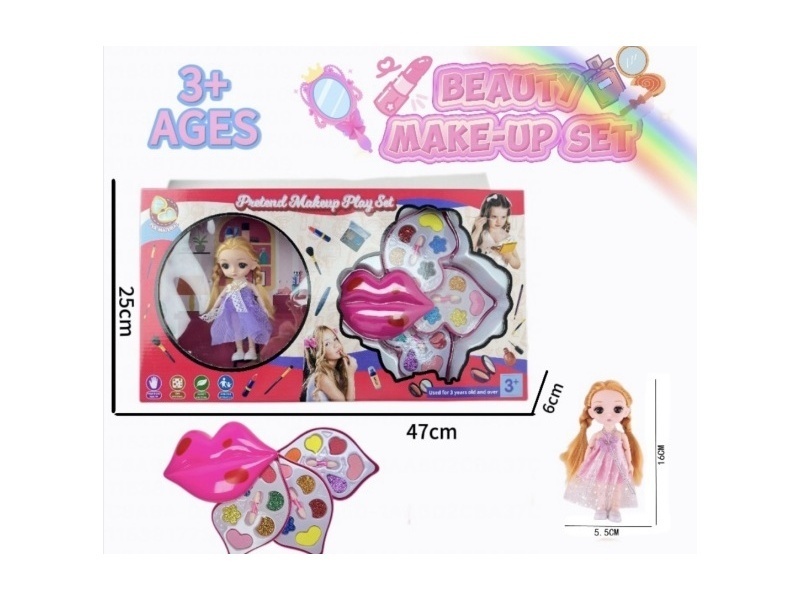 6-inch solid doll with shoes and four layers of lips/children's makeup accessories toy