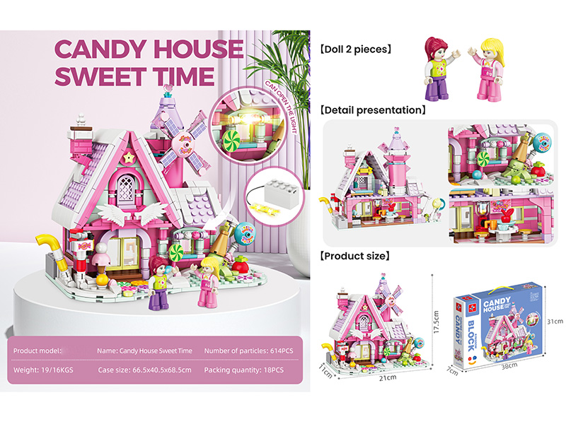 Small Particle Building Blocks - Candy House Sweet Time With Lights(Doll 2pcs)614pcs