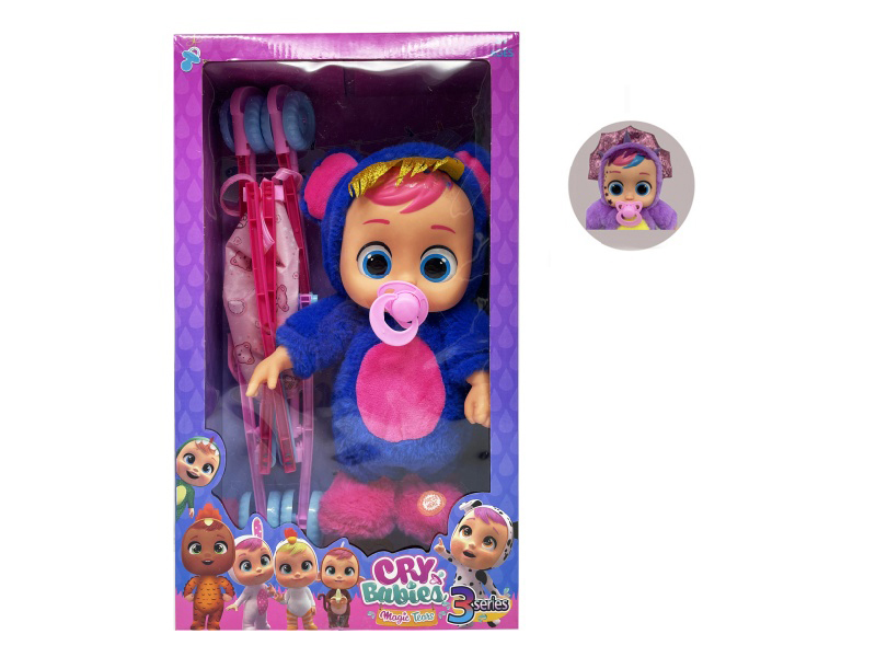 22 Inch B/O Walking 12D Eyes Solid Cry Baby Doll With Pacifier Sensor + Stroller Toy