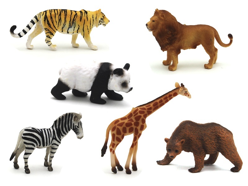 6 Mini Animals (A Lion +B Tiger +C Zebra +D Giraffe +E Panda +F Brown Bear)