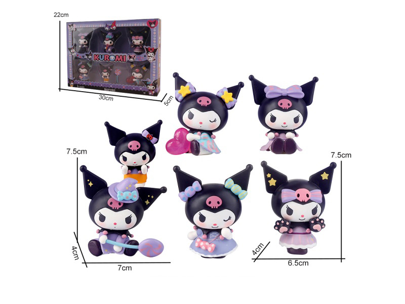 Solid Pvc Heart-Shaped Candy Kuromi 6-Piece Children'S Toy Figurine