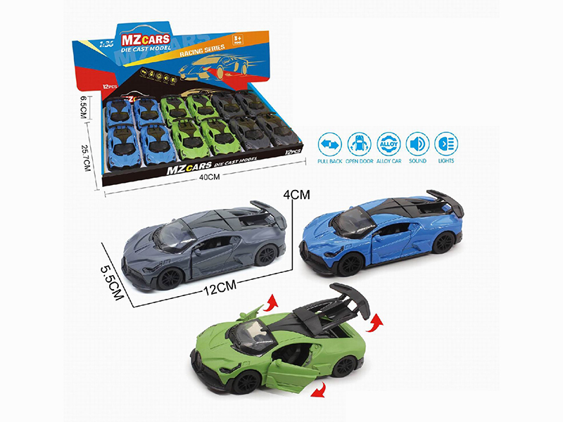 1:36 Pull Back Alloy Sports Car(3 Doors Can Open)(With Sound And Lights) 12pcs