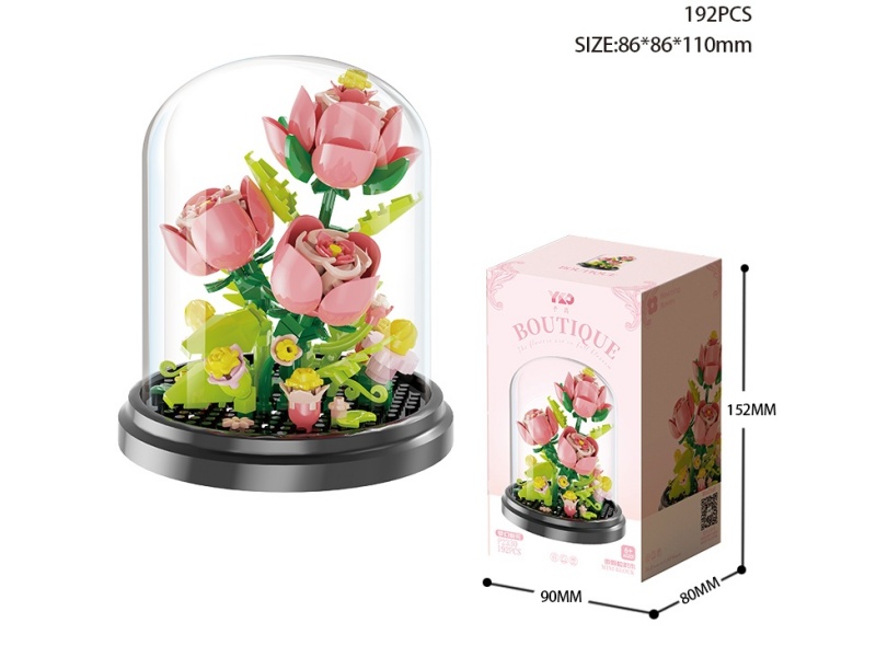 Dreamy Pink Flowers Building Blocks(With Transparent Cover + Black Base)192PCS