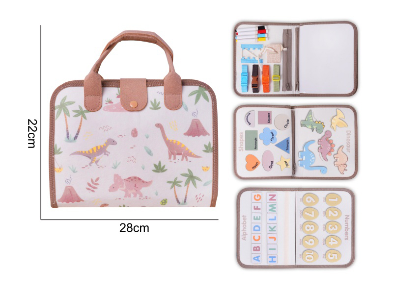 Montessori Early Childhood Education And Intelligence Development - 4-Page Dinosaur Busy Board In Khaki Felt