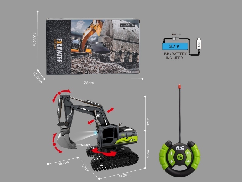 1:2227 MHZ 5-way remote-controlled crawler excavator with alloy bucket, engineering vehicle with light band, one-click demonstration/Amazon e-commerce box packaging (power included)