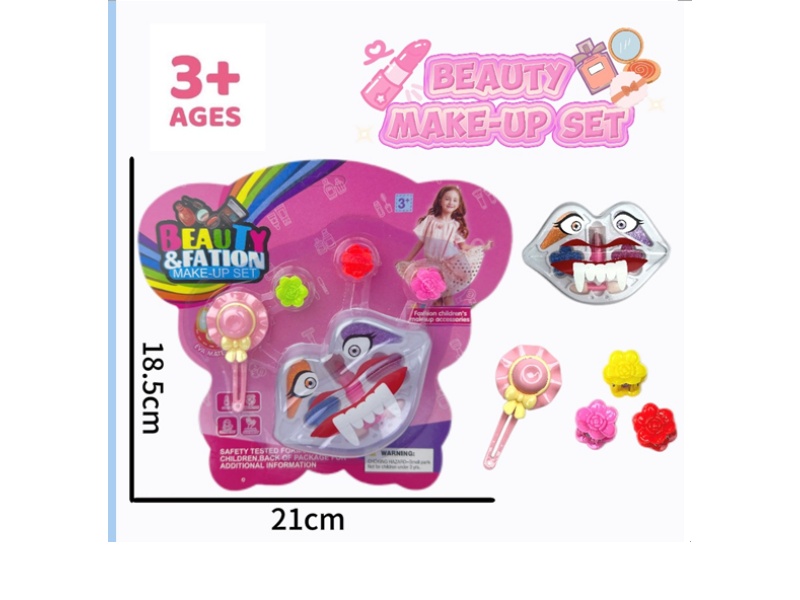 A funny lip makeup accessory toy with 3 clips and 1 cap flower