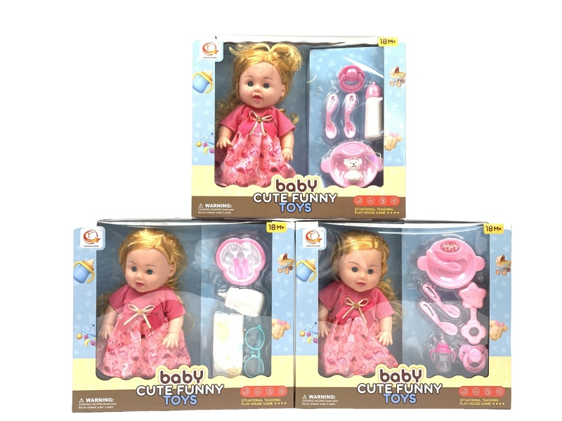 A Mixed Set Of Three 12-Inch Dolls With Tableware And Ic