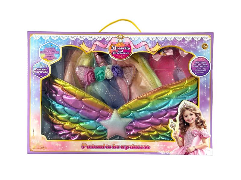 Unicorn-Themed Princess Dress, Role-Playing, Colorful Angel Wings, Unicorn Hairband, High Heels, Seven-Color Princess Dress Four-Piece Set