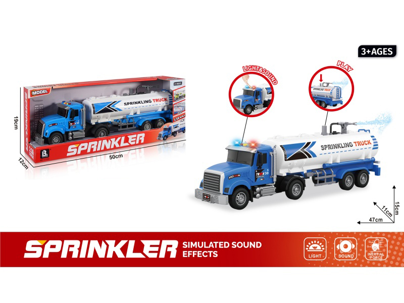 1:16 Sound And Light Inertial Water Sprinkler Truck - Blue (Package 3*Ag13)