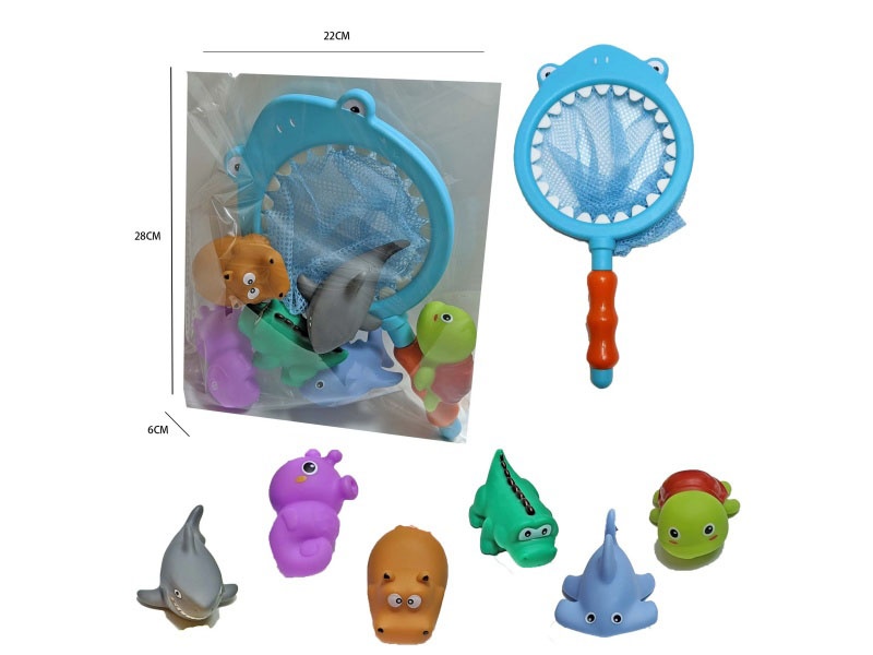 Shark Fishing Net + Soft Rubber Marine Animals (7-Piece Set)