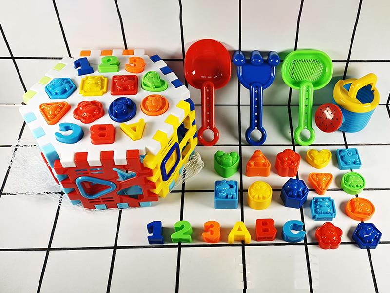 Early Education Shape Recognition Beach Hexagonal Building Blocks Treasure Box 46pcs