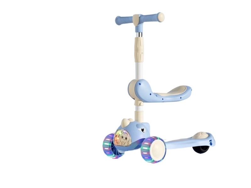 Children'S Scooter, One-Click Folding, Widened Flashing Wheels With Music + Lights (Seat Model)