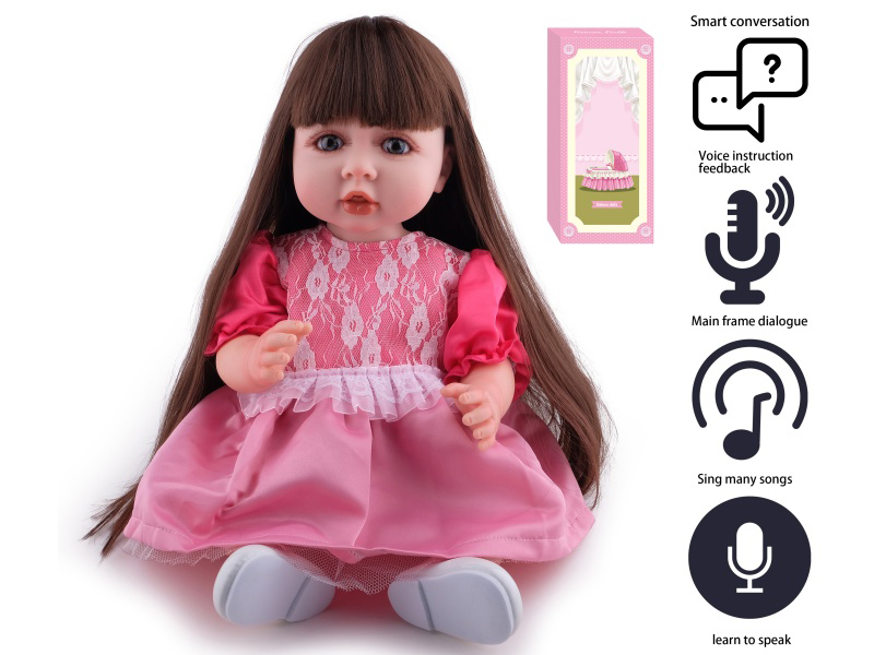 55cm Soft Plastic Reborn Doll(Wig Sheath) With Feeding-Bottle, Magnetic Pacifier, Diaper, Birth Card With Smart Conversation, Recording Functions