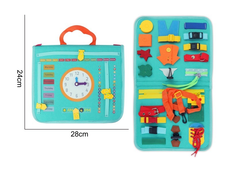 Montessori Early Education And Intelligence For Children - Felt Single-Page Blue And Green Time Hand-Held