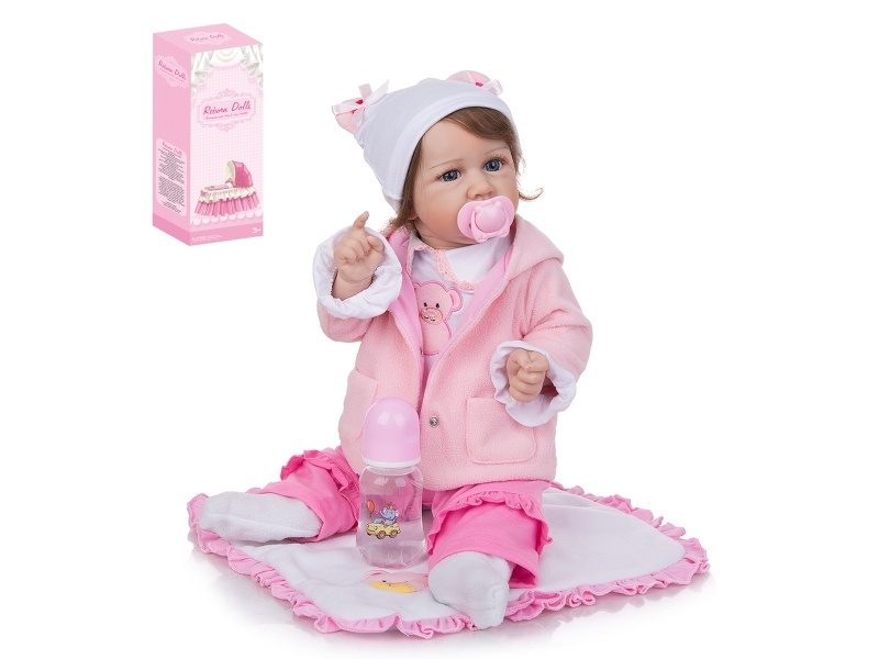 58Cm Reborn Soft Rubber High-Fidelity Baby Doll (Ordinary Pp Car Hair) With Baby Bottle, Magnetic Pacifier, Diaper, Birth Card