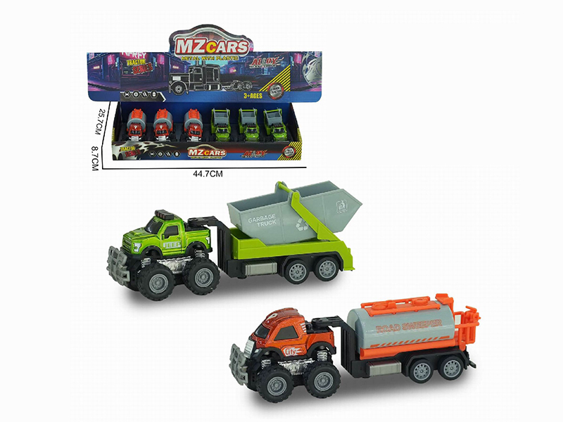 1:36 Double Friction Alloy Off-Road Sanitation Trailer 6pcs