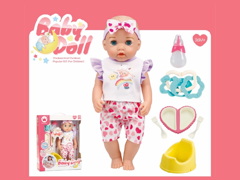 14-Inch Drinking And Urinating Doll With Accessories (Head, Hands And Feet With Rubber, Body With Ic For Blowing Air,24 Sounds