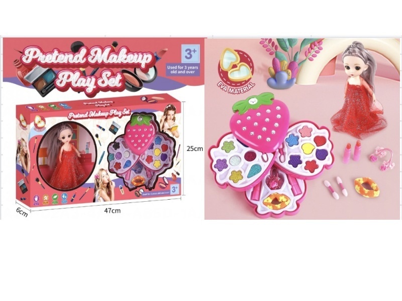 6-inch solid doll with shoes and strawberry four-layer/children's makeup accessories toy