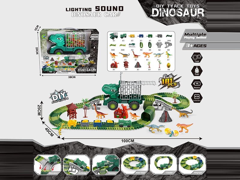 Dinosaur Track Storage Engineering Vehicle Is Equipped With 181Pcs Of Electric Trains