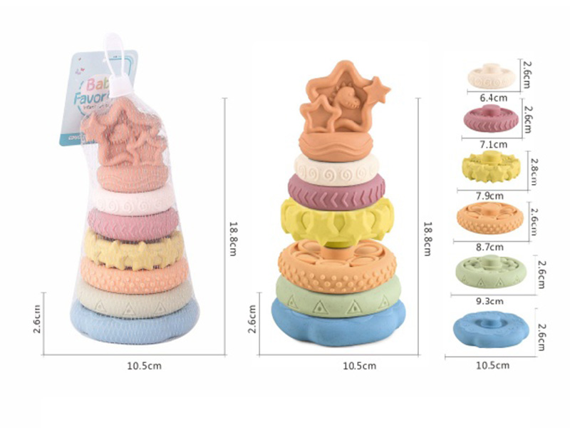 Straw Material Soft Plastic Stacking Ring Toys 7pcs