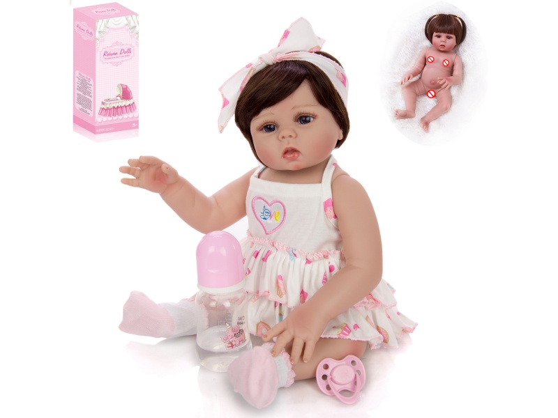 45cm High Simulation Reborn Doll (Wig Sheath)With Feeding-Bottle, Magnetic Pacifier, Diaper, Birth Card