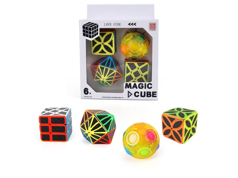 Fire Wheel Rubik'S Cube + Eagle Eye Rubik'S Cube + Four-Leaf Clover Rubik'S Cube (All Three Are Carbon Fiber Stickers/Printed) + Transparent Yellow Rainbow Ball
