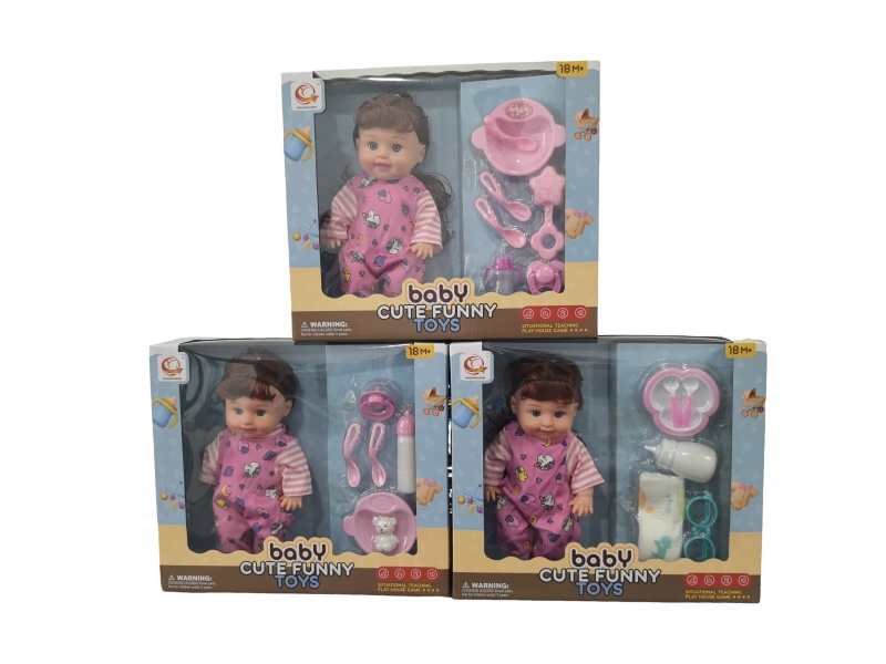 A Mixed Set Of Three 12-Inch Dolls With Tableware And Ic