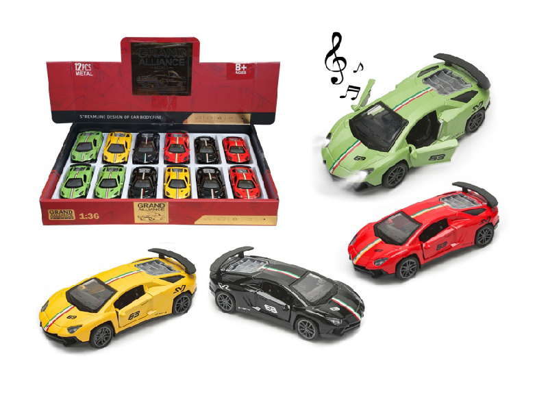 1:36 Huili Alloy Car Model - Lamborghini With Lights And Music (12 Pieces/Display Box) Four-Color Mixed Set