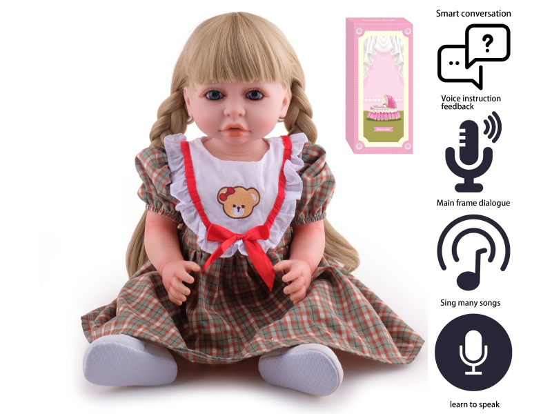 55cm Soft Plastic Reborn Doll(Wig Sheath) With Feeding-Bottle, Magnetic Pacifier, Diaper, Birth Card With Smart Conversation, Recording Functions