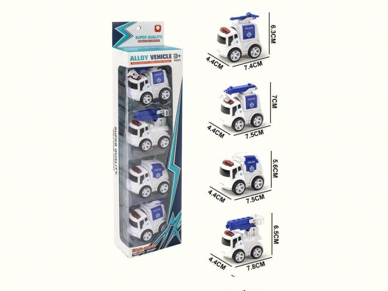 Four Pieces Of Inertial Police Car Alloy Vehicles