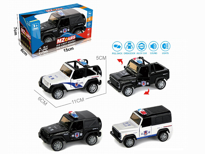 1:36 Pull Back Alloy Open Door Off-Road Police Car(With Sound And Lights)