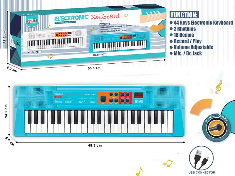 44-Key Multifunctional Electronic Organ With Microphone, USB Cable(Blue)