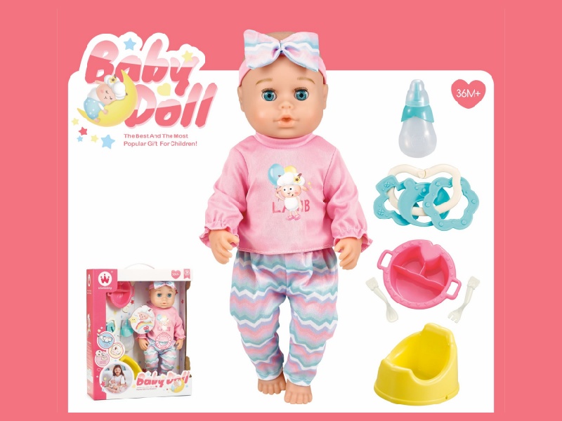 14-Inch Drinking And Urinating Doll With Accessories (Head, Hands And Feet With Rubber, Body With Ic For Blowing Air,24 Sounds