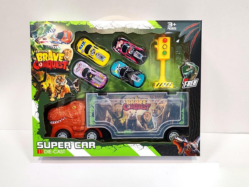 Pull Back Alloy Cars Dinosaur Storage Car Set