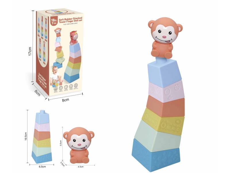 Soft Plastic Stacked Tower Finger Doll Set(Monkey) 7pcs