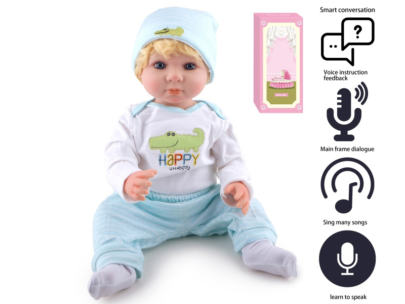 55cm Soft Plastic Reborn Doll With Feeding-Bottle, Magnetic Pacifier, Diaper, Birth Card With Smart Conversation, Recording Functions