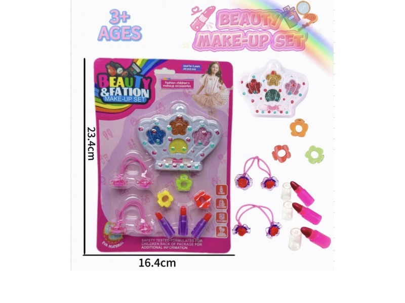 Crown makeup accessories toy comes with 3 clips +3 lipsticks +2 headbands