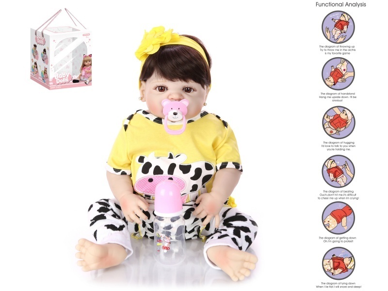 56Cm Rebirth Doll High-Fidelity Baby Doll (Wig) With A Bottle, Magnetic Pacifier, Diaper, Birth Card, And Gravity Sensing Sound Function