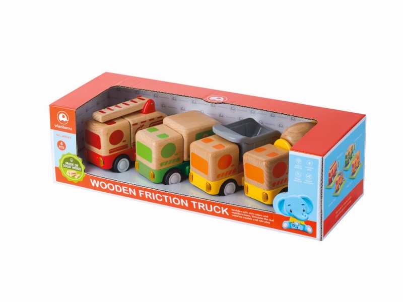 Wooden Friction Car With Music And Lights 4pcs