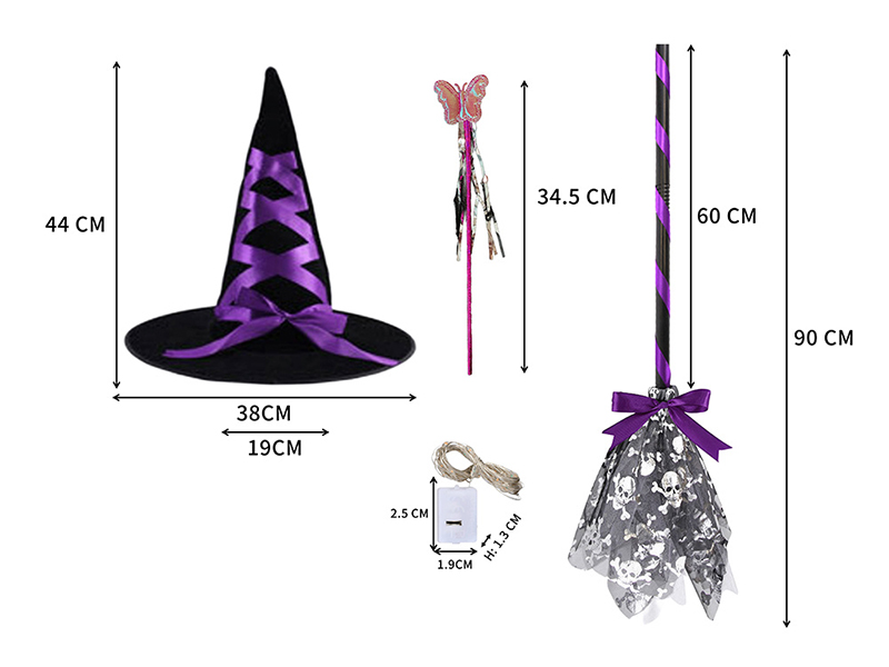 Halloween Hat, Broomstick, Fairy Wand Set